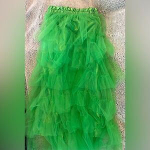 Long Green Layered Tulle Skirt. Size Medium